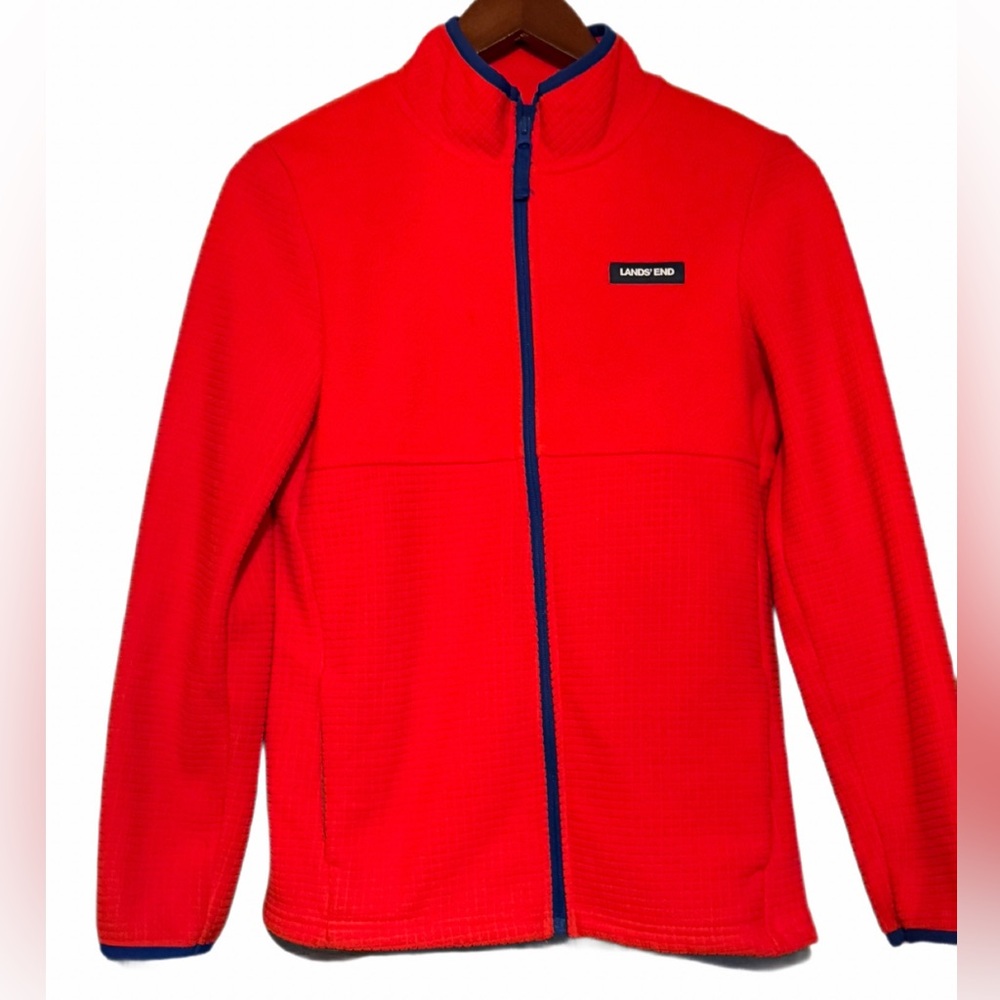 Kids size 16/18-Xlg Lands End red full zip jacket with blue -great condition❤️💙